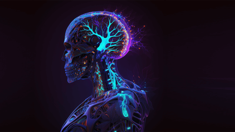 Midjourney Prompt: android with an exposed fractal brain having a stroke. glowing. scientific. side view --v 4