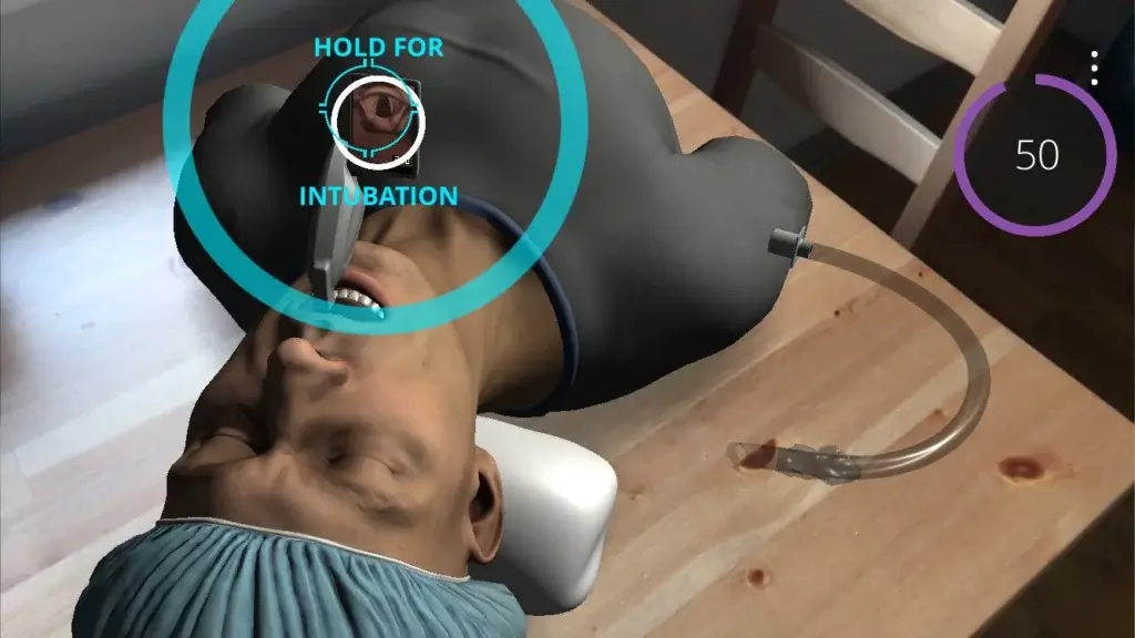 Intubating a virtual patient using ARkit in Level Ex's Airway Ex app in a minigame sponsored by Medtronic. ARkit will be fully supported on Vision Pro.